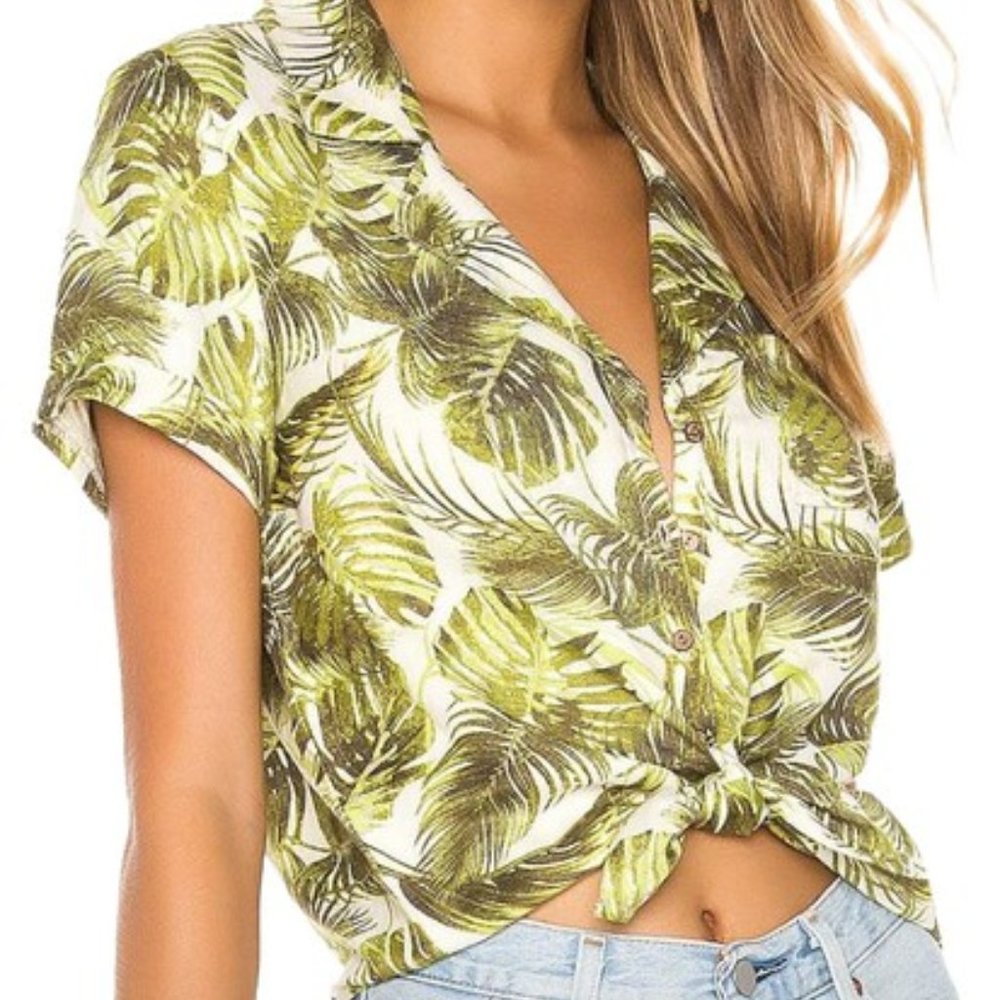 Chaser Tie Front Button Down Palm Shirt